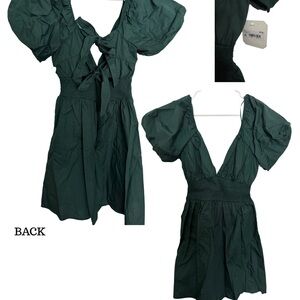 NWT Altar'd State Forest Green Puff Sleeve Mini Dress